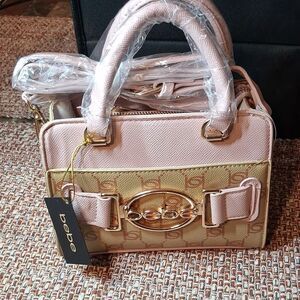 BEBE Leilani Monogram Crossbody Almond / Powder Pink New With Tags
